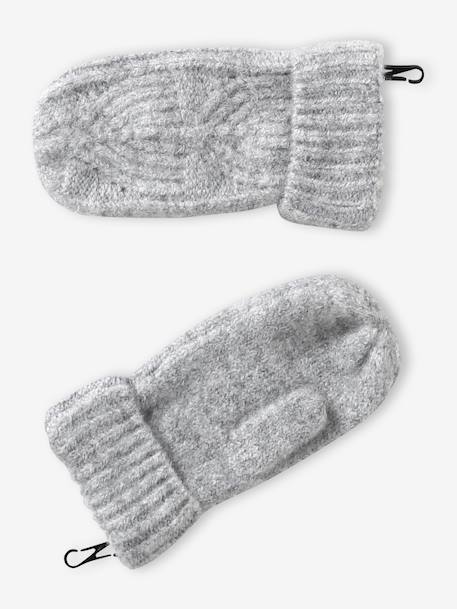 Beanie + Snood + Mittens Set in Shimmering Cable-Knit marl grey+PINK MEDIUM SOLID - vertbaudet enfant 