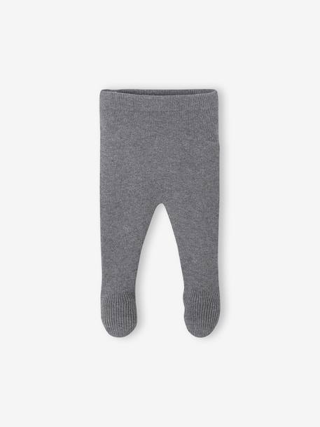 Ensemble naissance 3 pièces en tricot gilet + pantalon + bonnet gris chiné+rose - vertbaudet enfant 