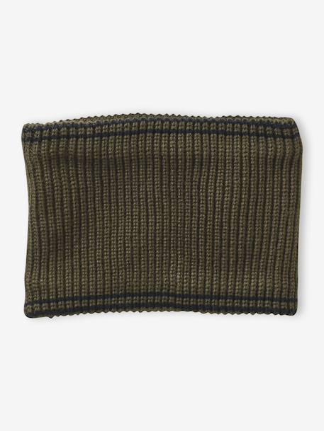 Ensemble rayé garçon bonnet + snood + moufles/gants bleu chambray+kaki - vertbaudet enfant 