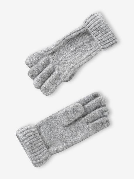 Ensemble fille bonnet, snood, gants en maille fantaisie gris chiné+ROSE - vertbaudet enfant 