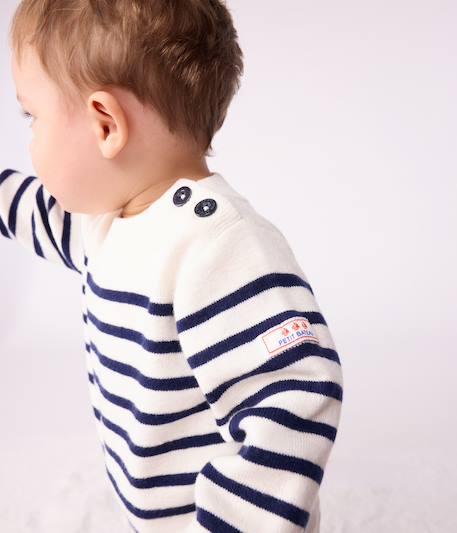 Wool and cotton striped sailor jumper for babies by PETIT BATEAU ecru - vertbaudet enfant 