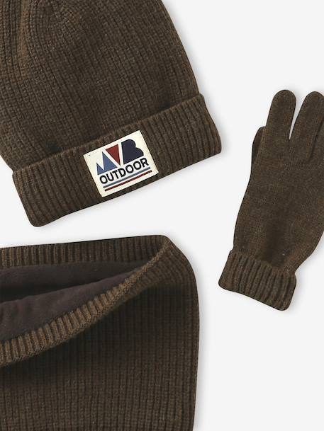 Boys' beanie + snood + mittens/gloves 'Outdoor' set grey blue+khaki - vertbaudet enfant 
