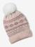 Girl's jacquard set: beanie + snood + mittens/gloves ecru+rose - vertbaudet enfant 