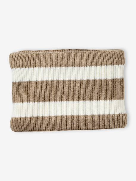 Striped Peruvian beanie, snood and mittens set for babies striped beige - vertbaudet enfant 