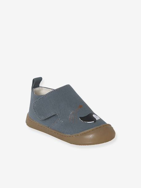 Canvas touch-fastening slippers for babies printed blue - vertbaudet enfant 