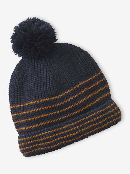 Striped Set for Boys: Beanie + Snood + Mittens/Gloves chambray blue+khaki - vertbaudet enfant 