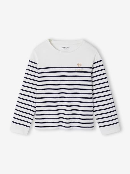 Tee-shirt marinière fille manches longues rayé bleu+vert sauge - vertbaudet enfant 
