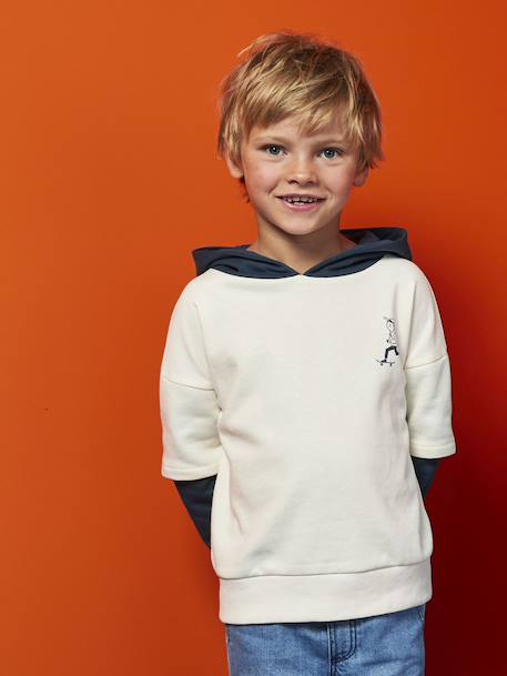 Sweat à capuche effet 2 en 1 print placé garçon écru - vertbaudet enfant 