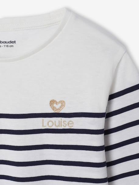 Tee-shirt marinière fille manches longues rayé bleu+vert sauge - vertbaudet enfant 