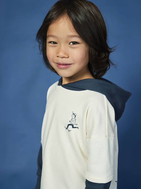 Hooded 2-in-1-Effect Sweatshirt with Print, for Boys ecru - vertbaudet enfant 