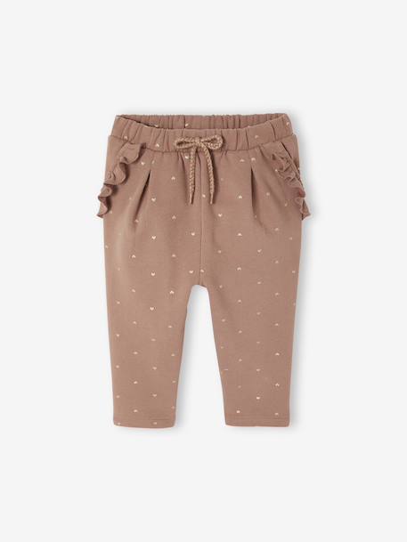 Fleece Trousers for Baby Girls old rose+rose+rust+WHITE MEDIUM ALL OVER PRINTED - vertbaudet enfant 
