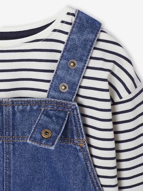 Denim Dungaree Dress & Striped T-Shirt Set for Girls medium blue - vertbaudet enfant 