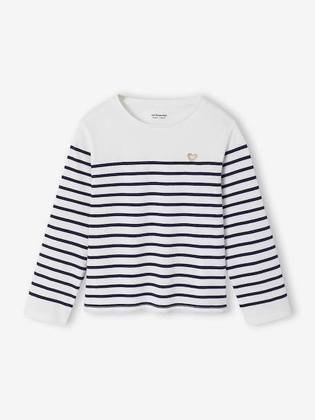 Tee-shirt marinière fille manches longues rayé bleu+vert sauge - vertbaudet enfant 