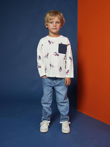 Faded 5-Pocket Straight Leg Jeans for Boys double stone - vertbaudet enfant 