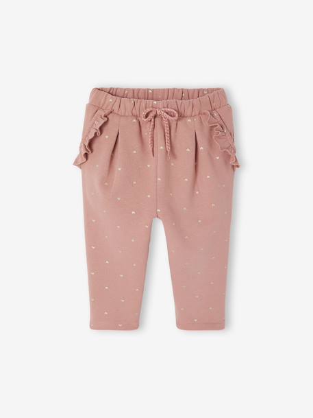 Fleece Trousers for Baby Girls old rose+rose+WHITE MEDIUM ALL OVER PRINTED - vertbaudet enfant 