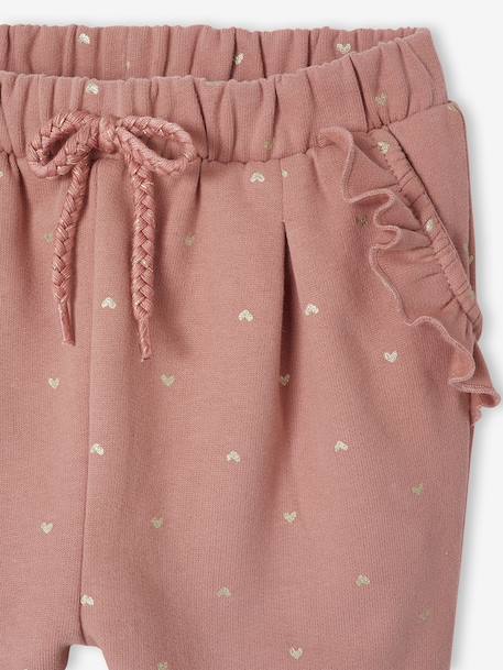 Fleece Trousers for Baby Girls old rose+rose+WHITE MEDIUM ALL OVER PRINTED - vertbaudet enfant 