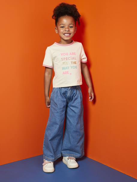 Wide-Leg Jeans with Pleats for Girls denim grey+medium blue - vertbaudet enfant 