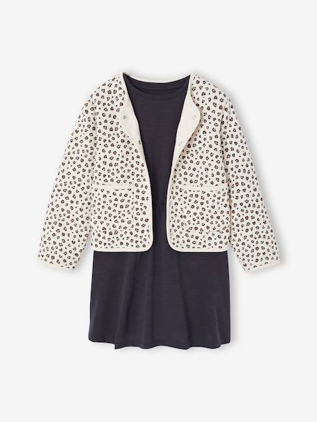 Dress & Quilted Jacket Set for Girls anthracite+dusky pink - vertbaudet enfant 