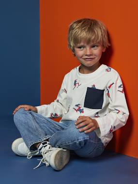 Tee-shirt manches longues HAPPY LA imprimé garçon - vertbaudet enfant Garçon-T-shirt, polo, sous-pull-T-shirt-Tee-shirt manches longues HAPPY LA imprimé garçon