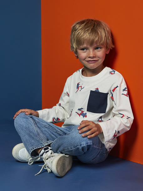 Tee-shirt manches longues HAPPY LA imprimé garçon blanc imprimé - vertbaudet enfant 