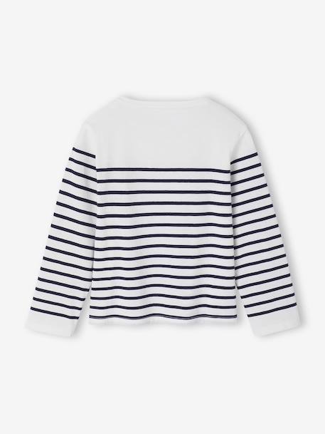 Tee-shirt marinière fille manches longues rayé bleu+vert sauge - vertbaudet enfant 