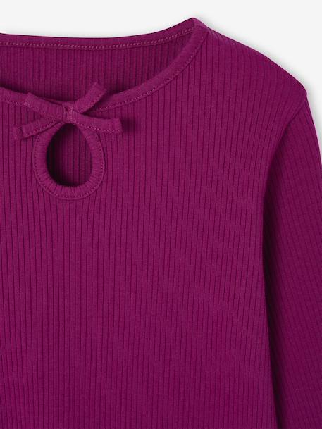 Long-Sleeved Ribbed Knit T-Shirt for Girls navy blue+purple clover - vertbaudet enfant 