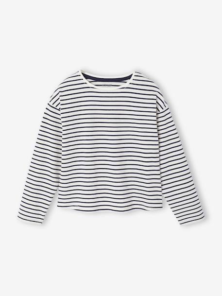 Denim Dungaree Dress & Striped T-Shirt Set for Girls medium blue - vertbaudet enfant 