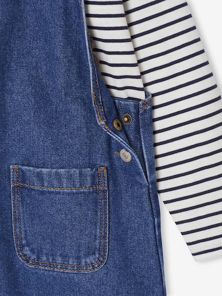 Denim Dungaree Dress & Striped T-Shirt Set for Girls medium blue - vertbaudet enfant 