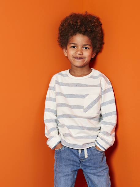 Long-Sleeved T-Shirt with Striped Effect for Boys striped white - vertbaudet enfant 