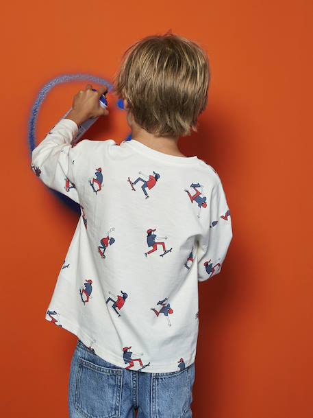 Long-Sleeved T-Shirt with a HAPPY LA Print for Boys printed white - vertbaudet enfant 