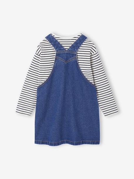 Denim Dungaree Dress & Striped T-Shirt Set for Girls medium blue - vertbaudet enfant 