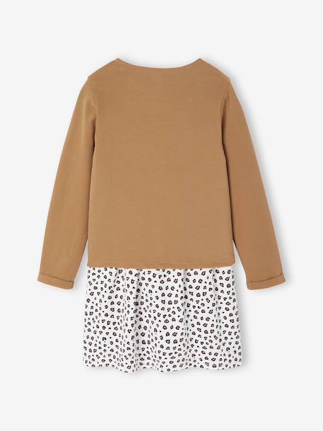 Ensemble fille cardigan et robe imprimée fleurs camel+vert de gris - vertbaudet enfant 