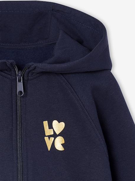 Girls' hooded sports zip-up sweatshirt navy blue+rose+sage green - vertbaudet enfant 