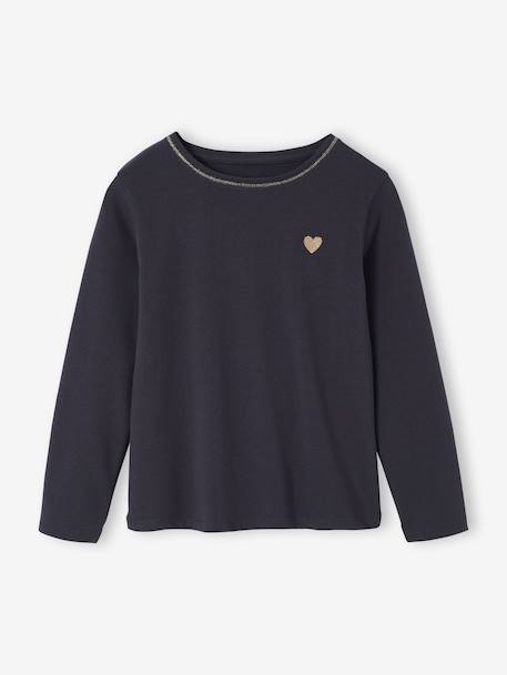 Basics Long Sleeve Top for Girls, Glittery Heart anthracite+coral+ecru+rosy - vertbaudet enfant 