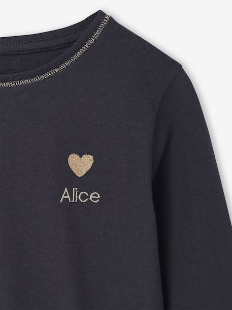 Basics Long Sleeve Top for Girls, Glittery Heart anthracite+coral+ecru+rosy - vertbaudet enfant 