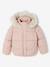 Doudoune à capuche fille doublée maille polaire anthracite+or+rose poudré - vertbaudet enfant 