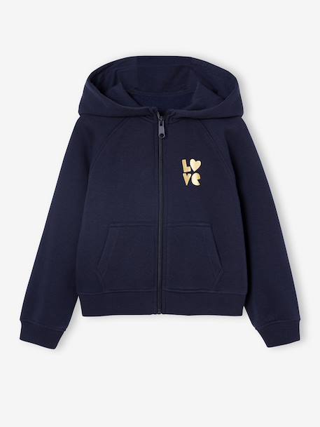 Girls' hooded sports zip-up sweatshirt navy blue+rose+sage green - vertbaudet enfant 
