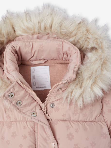 Padded Jacket with Hood & Polar Fleece Lining for Girls anthracite+gold+rosy - vertbaudet enfant 