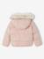Doudoune à capuche fille doublée maille polaire anthracite+or+rose poudré - vertbaudet enfant 