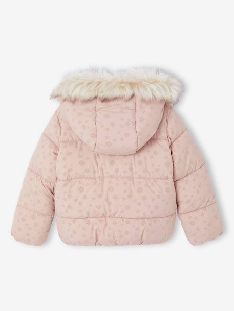 Padded Jacket with Hood & Polar Fleece Lining for Girls anthracite+gold+rosy - vertbaudet enfant 