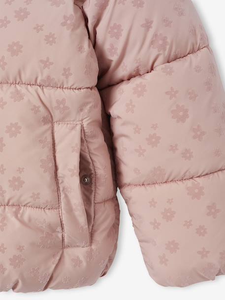Padded Jacket with Hood & Polar Fleece Lining for Girls anthracite+gold+rosy - vertbaudet enfant 
