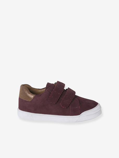 Baskets enfant fille cuir à scratchs bordeaux+or+rose - vertbaudet enfant 