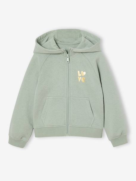 Girls' hooded sports zip-up sweatshirt navy blue+rose+sage green - vertbaudet enfant 