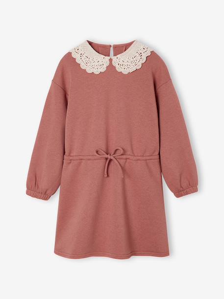 Robe molleton col en macramé fille bois de rose+gris ardoise - vertbaudet enfant 
