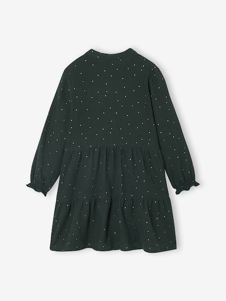 Polka Dot Dress in Cotton Gauze for Girls fir green+plum+sage green - vertbaudet enfant 