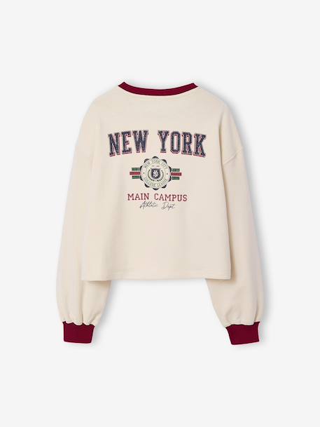 Cropped T-Shirt with Motif on the Back for Girls, JONEN ecru+vanilla - vertbaudet enfant 