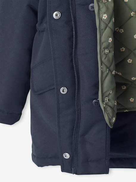 Hooded 3-in-1 Parka + Lightweight Jacket for Girls dusky pink+navy blue - vertbaudet enfant 