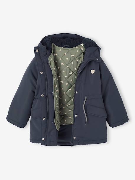 Hooded 3-in-1 Parka + Lightweight Jacket for Girls dusky pink+navy blue - vertbaudet enfant 