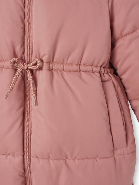 Long Hooded Padded Jacket for Girls khaki+old rose - vertbaudet enfant 
