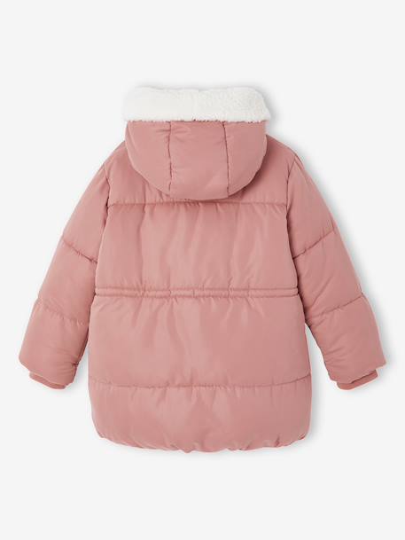 Long Hooded Padded Jacket for Girls khaki+old rose - vertbaudet enfant 
